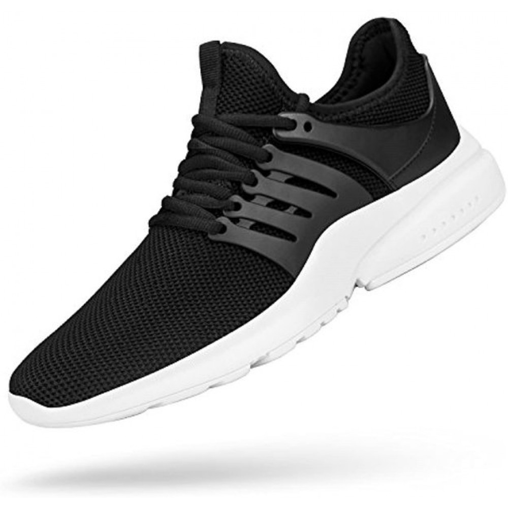 Men's Non Slip Gym Sneakers Lightweight Breathable Athletic Running Walking Tennis Shoes Black-White